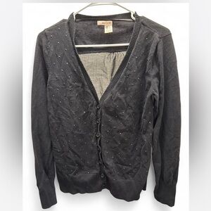 DKNY Black Cardigan with Subtle Embellishments